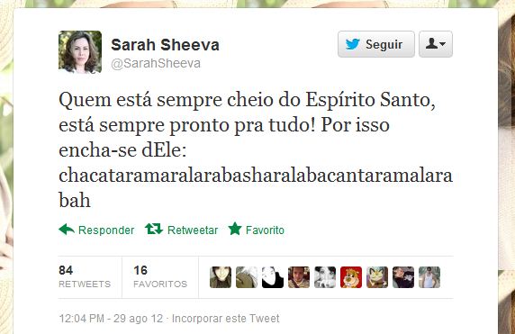 Notícias Gospel Sarah Sheeva escreve em 'línguas estranhas' no Twitter | Noticia Evangélica Gospel